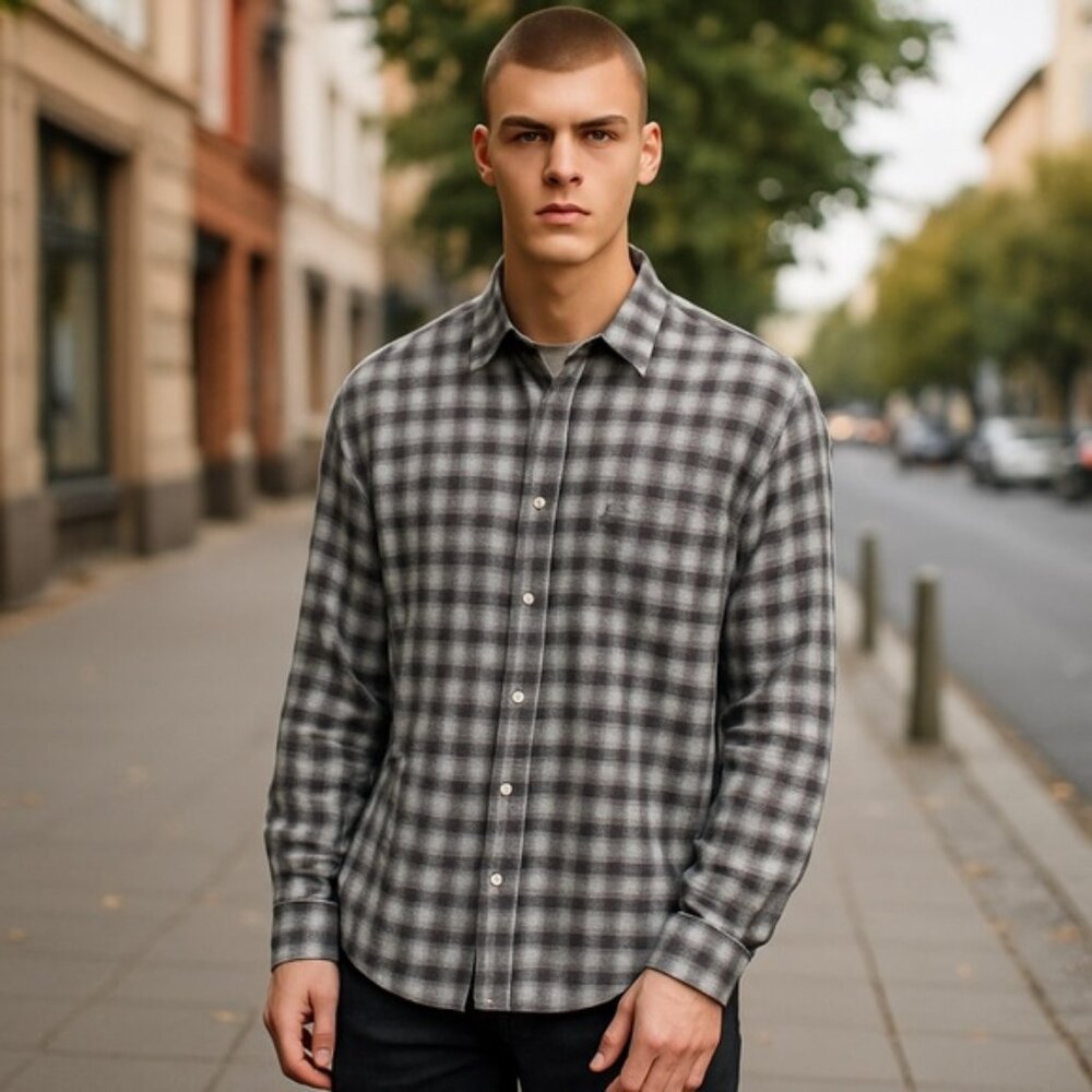 Men's OFFICINE GENERALE graphic-print seersucker shirt